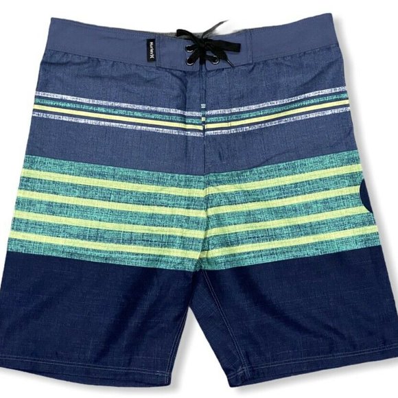 Hurley Kids' Boys' Youth Striped Logo Boardshorts  Navy Lime 18 - Picture 3 of 7